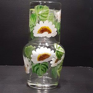 Vintage Hand Painted Glass Tumble Up Bedside Water Decanter Carafe